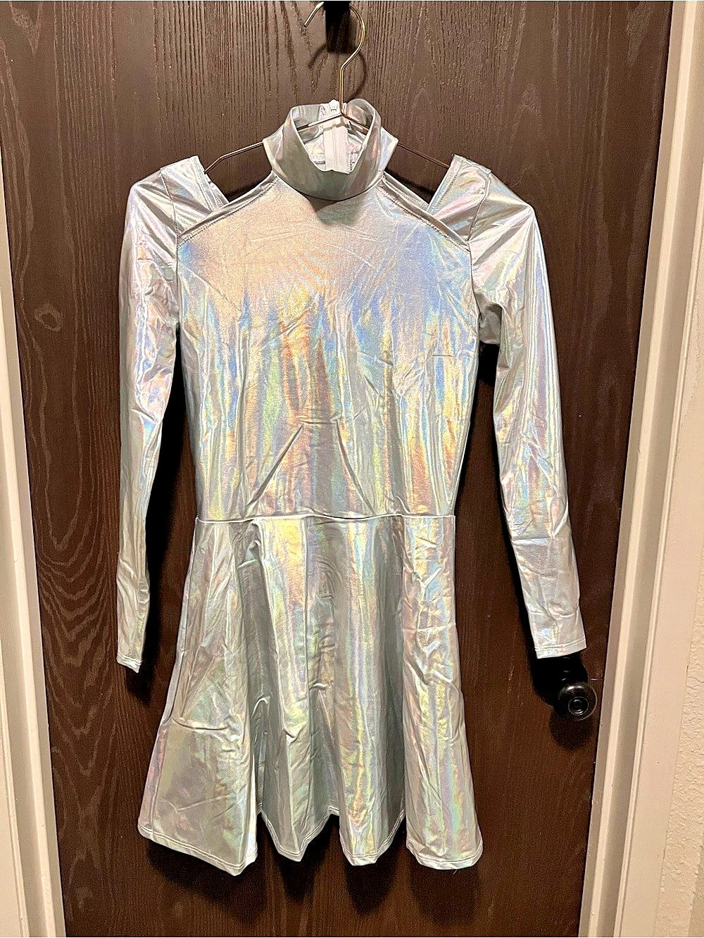 Spirit Halloween Alien Holographic Long Sleeve Skater Dress Silver XS - Never wo